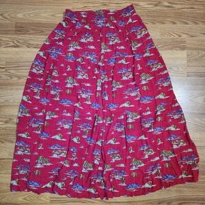 VTG Rhythm Blue Maxi Tiered Skirt Womens Large Western Boho Bison Mountains